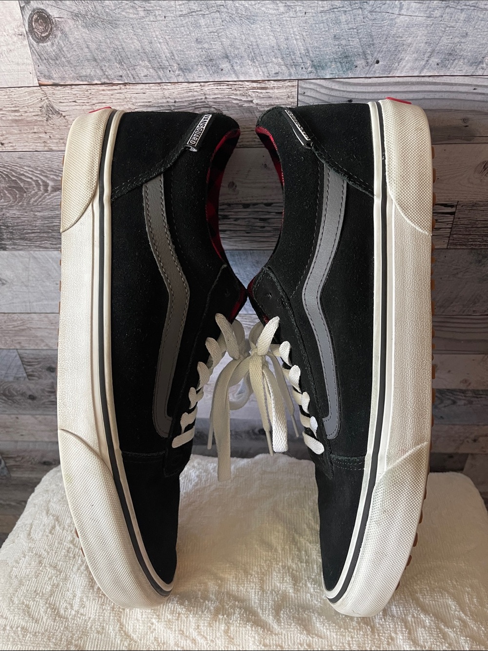 Vans Black Skate Sneakers with Red Plaid Lining - Picture 5 of 9